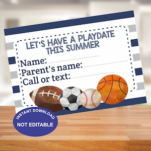 Sommer-Playdate-Kontaktkarten zum Ausdrucken, Keep in Touch-Karten, Ende der Schule, Schul-Playdate-Karten, Jungen-Kontaktkarte, sofortiger Download