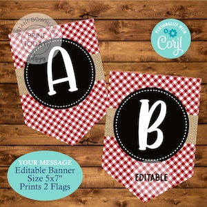 Editable BBQ Banner, Instant Download, Red Gingham Rustic Banner, BBQ Bridal Shower, BabyQ Shower, Birthday Decoration, Rustic Banner