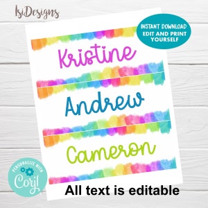 Rainbow Student Desk Plates, Editable Classroom Name Decor, Instant Download School Desk Tags,  Printable Class Labels, Student Name Plates