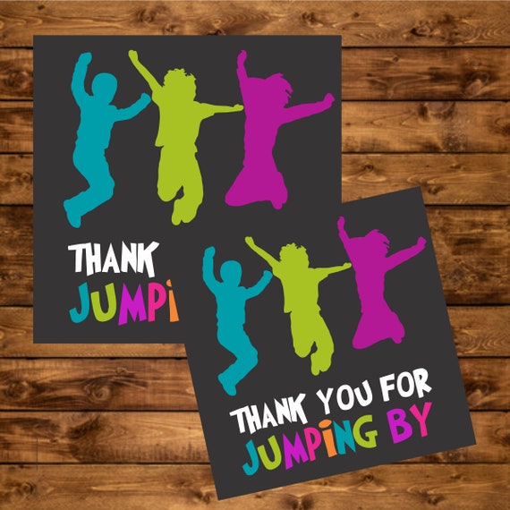 Jumping Birthday Party Thank You Tags, Instant Download, Chalkboard
