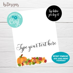 Thanksgiving editable place cards, Instant Download, Fall Pumpkin Food Labels