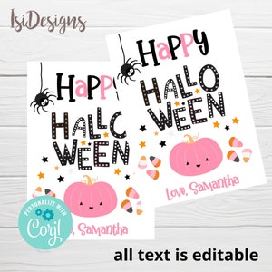 Editable Happy Halloween Gift Tag, Trick or Treat Favor Bag Tag, Cute Halloween Treat Tag Birthday Party Gift Tags, Download, Corjl Template