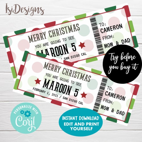 Printable Concert Ticket Gift Surprise Editable Template - Etsy