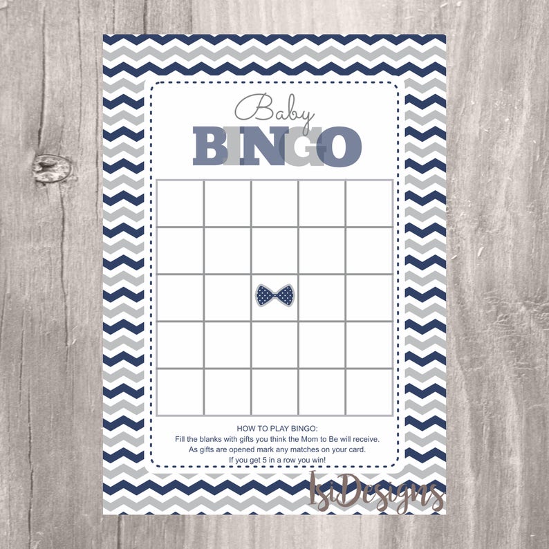 Bow Tie Baby Shower Bingo Cards Little Man Navy and Gray Bow Etsy