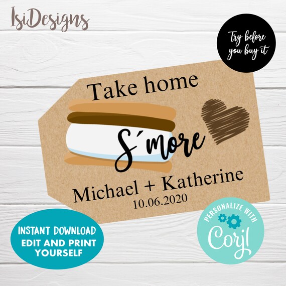 S'more Love Tags, Wedding Printable Favor Tags, Instant Download ...