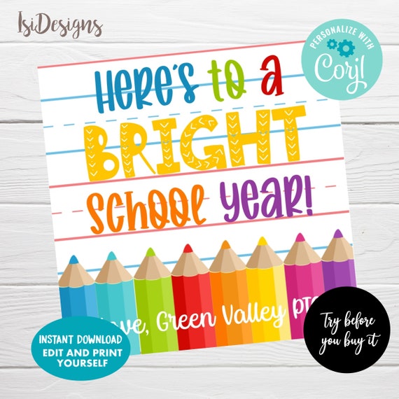Welcome back editable favor tags, Rainbow first day of school gift tag, great school year, Instant Download, Back to school tags Il_570xn