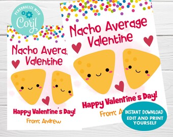 Editable Nacho Average Valentine Gift Tags, Valentine's Day Appreciation Nacho Gift Tags, INSTANT DOWNLOAD, Kids Non-Candy Valentine Tag