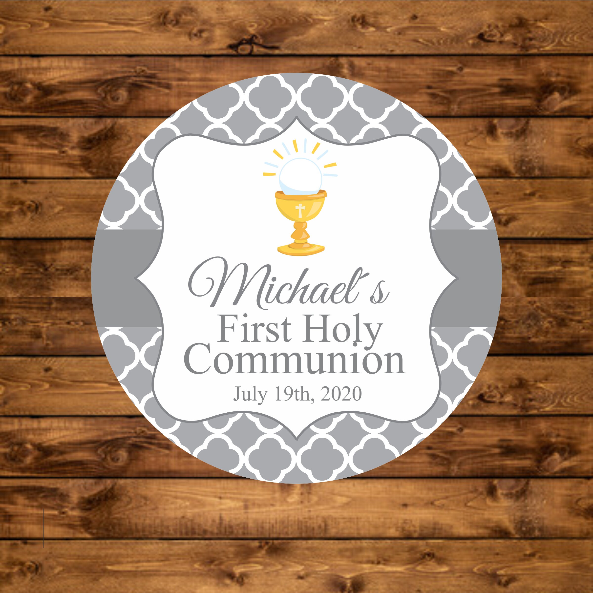 First Holy Communion Favor Tag Personalized Gray First Holy | Etsy