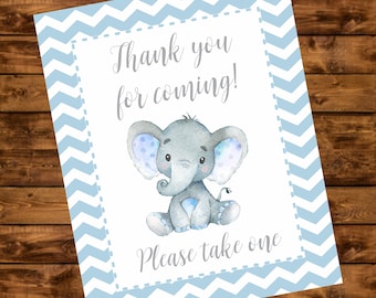 Blue Elephant Baby Shower Sign, Elephant Thank you for coming Sign, Instant Download, Boy Baby Shower Favor Sign