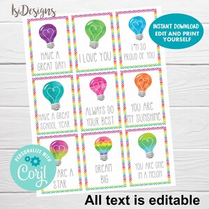 Inspiration Lunch box Notes, Editable Notes For Kids, Instant Download, Positive affirmation lunchbox cards, Positive Cards Back to School