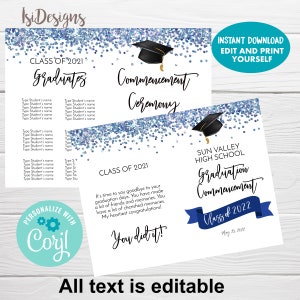 Commencement College Graduation Editable Program, High School Graduation, Order of Events Template, Instant Download, Graduation Ceremony