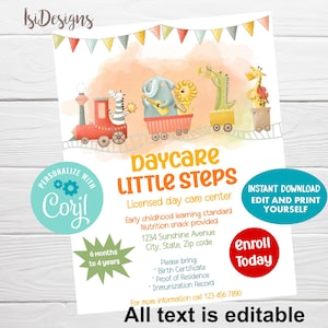 Bewerkbare flyer voor kleuterschoolinschrijving, flyer voor registratie van kinderopvang, direct downloaden, toegang tot open dag voor kinderopvang, marketingsjabloon