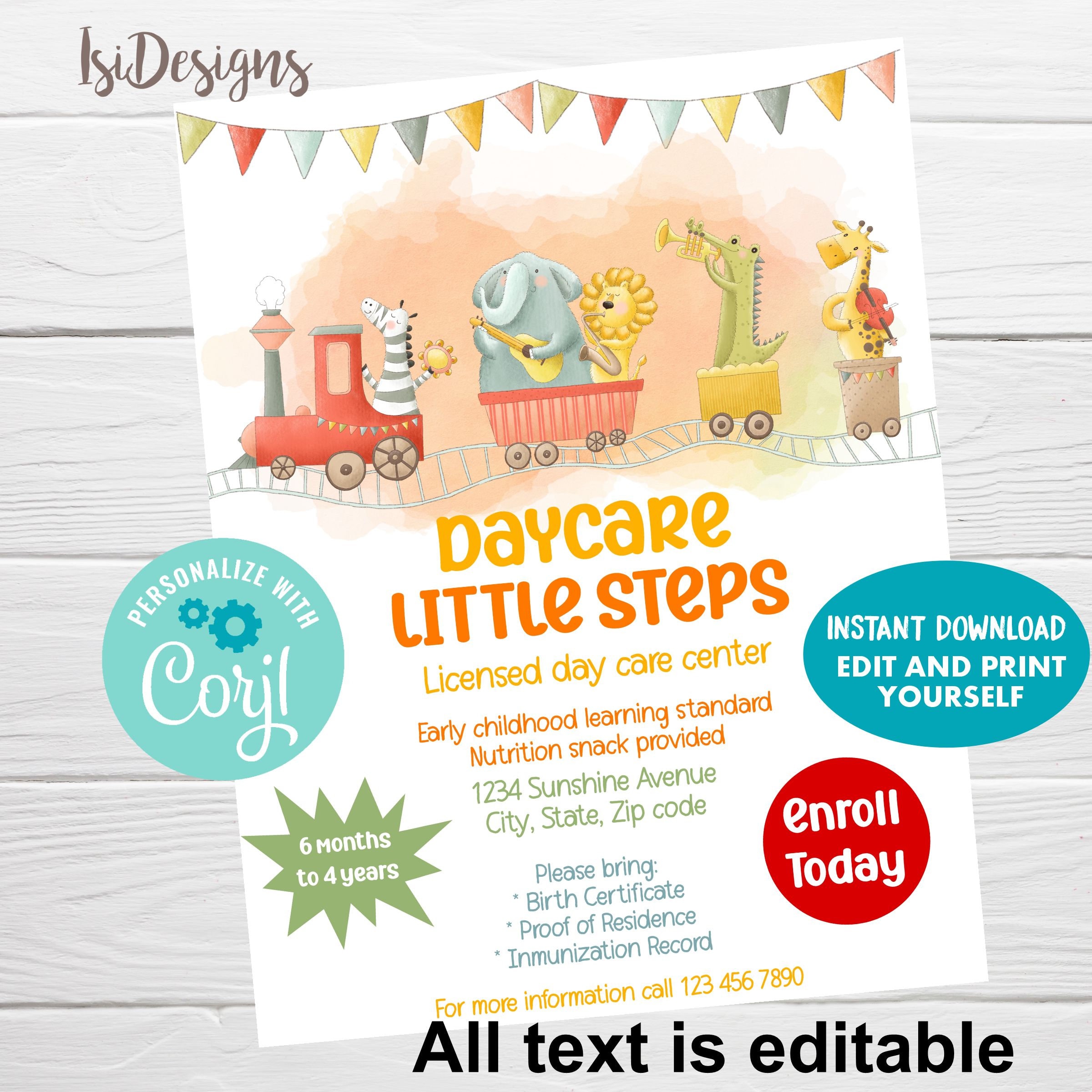 Kindergarten Enrollment Editable Flyer, Childcare Registration Flyer ...