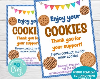 Cookie Thank You Tags, Editable Scout Cookie Thank You Note, INSTANT DOWNLOAD, Cookie Booth Sale Editable Marketing Thank you Tags