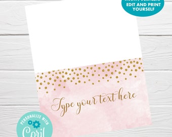 Segnaposti modificabili rosa e oro, etichette alimentari, download istantaneo, carte buffet stampabili, biglietti da visita, decorazioni blush e dorate