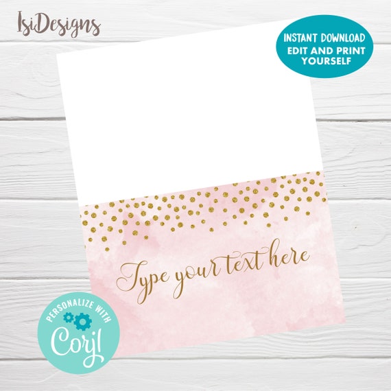Pink And Gold Editable Place Cards Food Labels Instant Download Pink And Gold Editable Place Cards Food Labels Instant Download