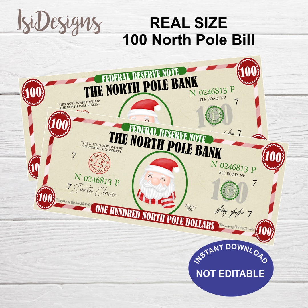 Holiday Santa Bucks, Printable North Pole Money, Instant Download