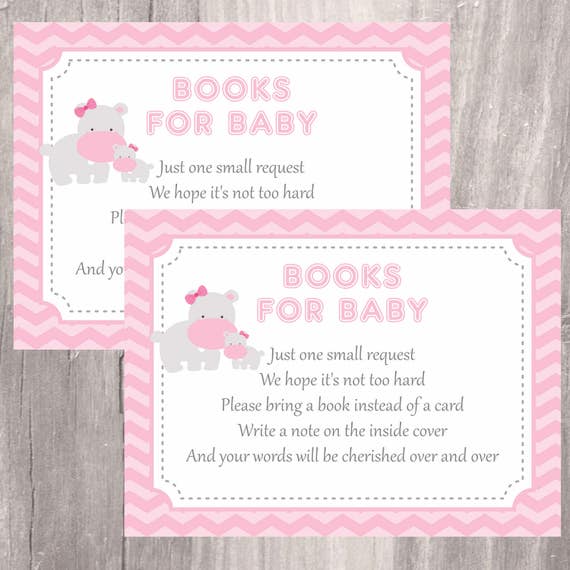 Baby Shower Book Request Card Printable Pink Hippos Books for Etsy