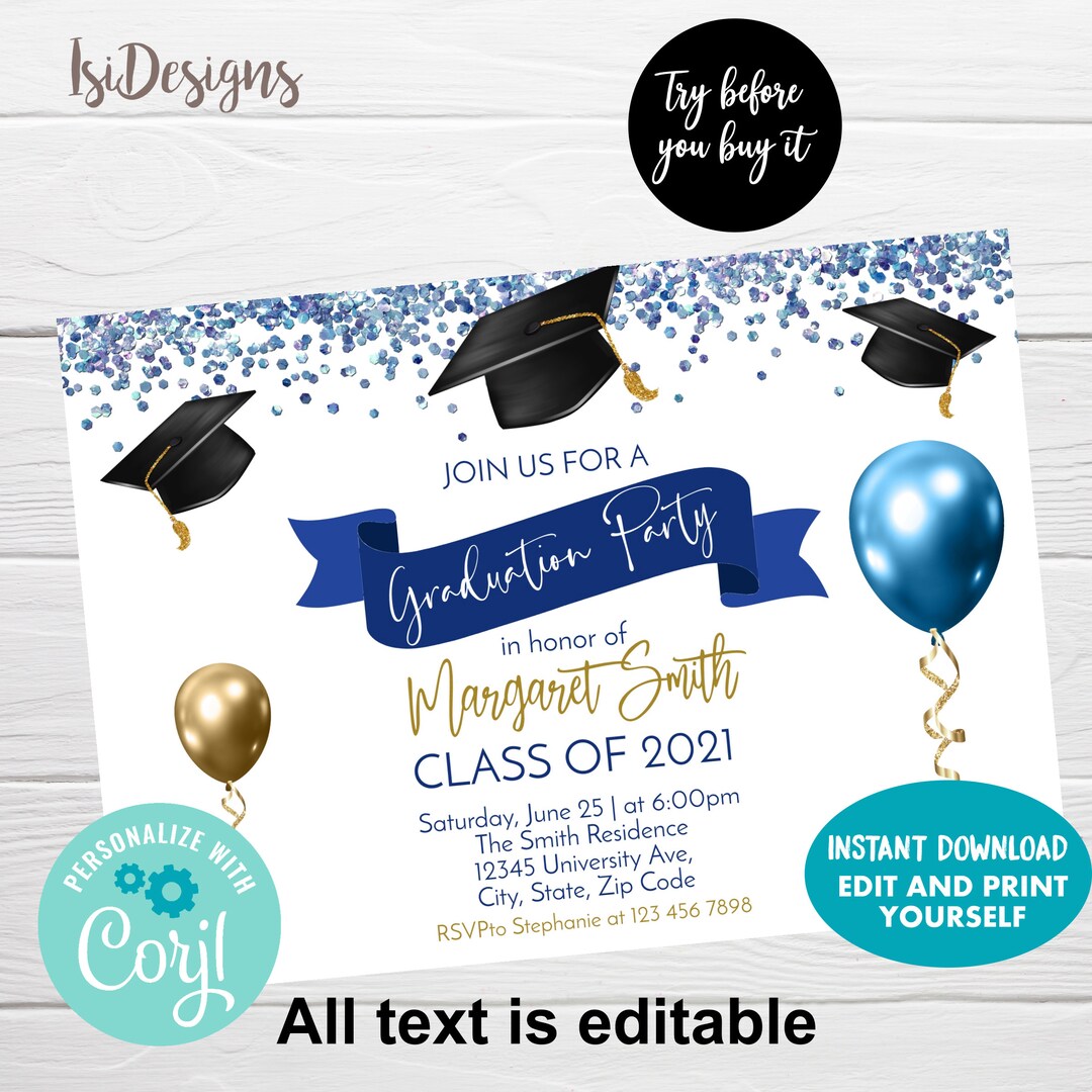 graduation-editable-invitation-black-and-gold-grad-party-invite-instant-download-etsy for Free Printable Graduation Invitations 2019 Graduation Editable Invitation, Black and Gold Grad Party Invite, Instant Download - Etsy for Free Printable Graduation Invitations 2019