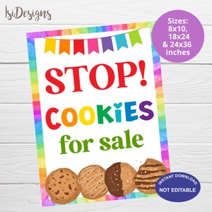 Printable Cookie Booth Sign, Stop Cookies for Sale, Cookie Booth Banner, Cookie Sale Poster, Cookie Booth Sign Instant Download