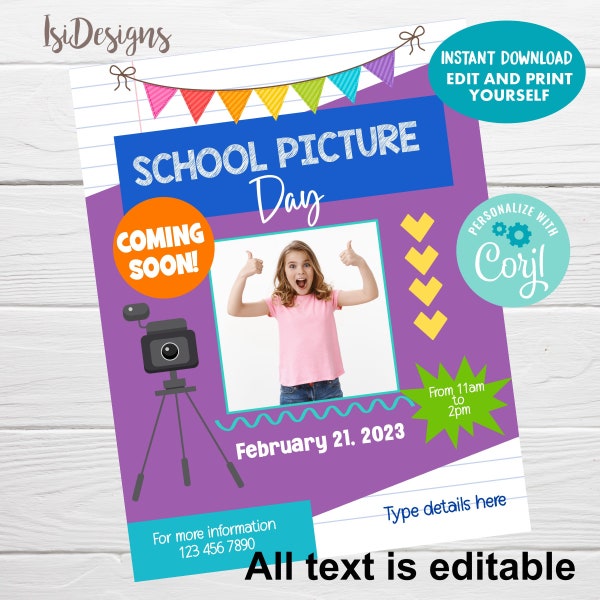 School Photos Flyer, Editable Class Picture Day Flyer, Business Photography Studio, Kids Yearbook Photos, Instant Download, Marketing Flyer