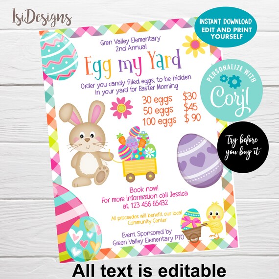 Egg My Yard Easter Flyer Editable Easter Fundraiser Flyer Etsy