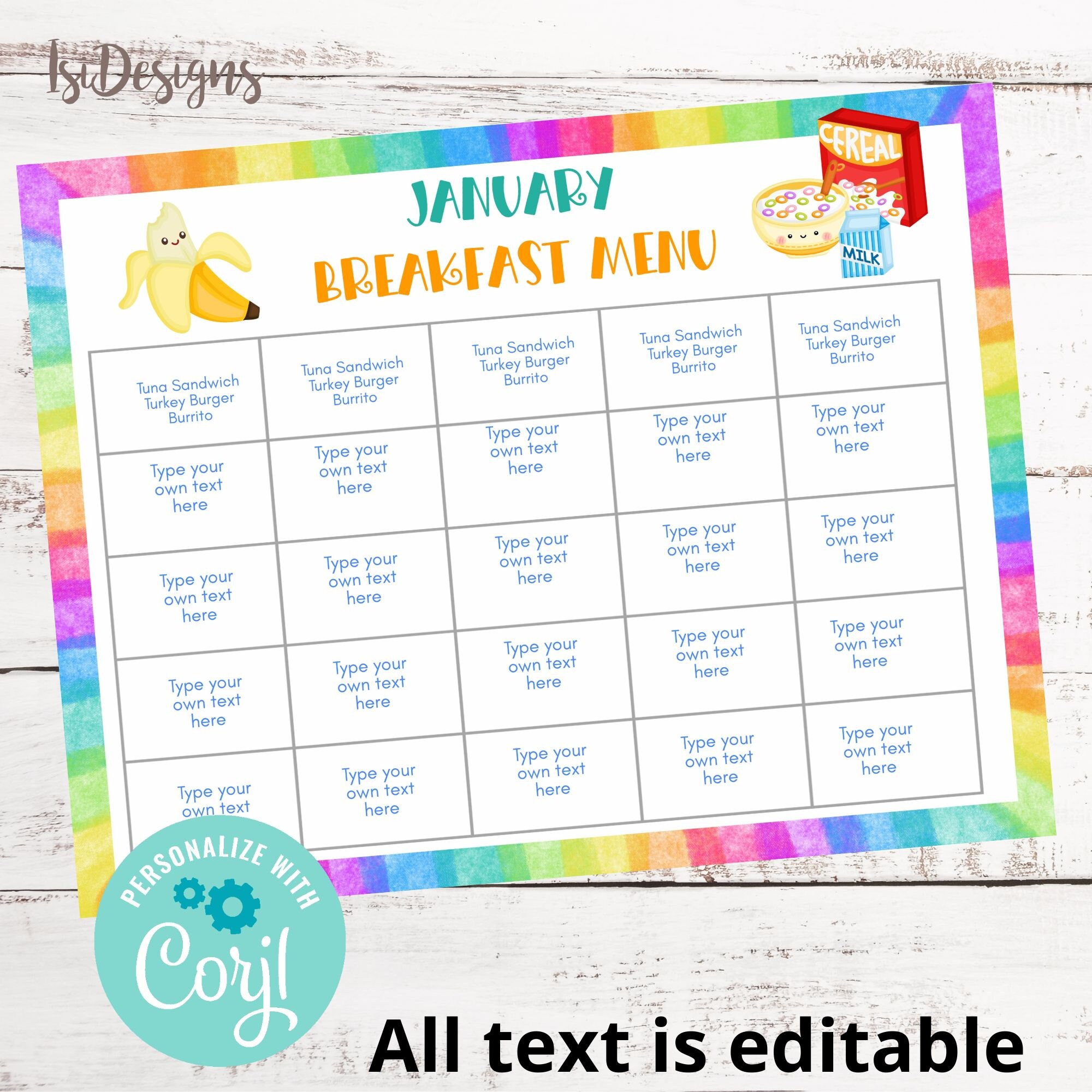 School Lunch Meal Planner, Editable Kids Lunch Menu, Monthly Kids Menu ...