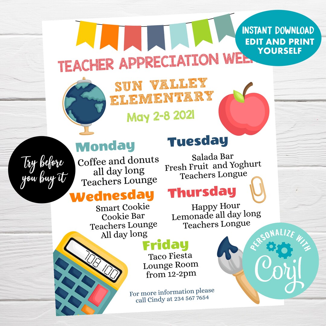 Editable Teacher Appreciation Week Flyer Instant Download 