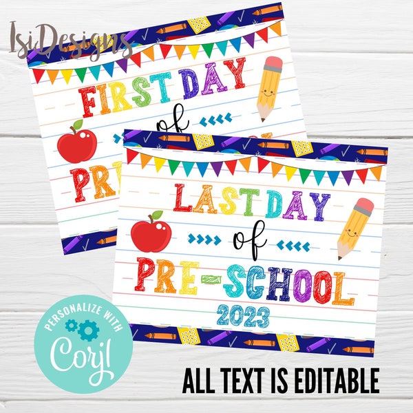 Editable First day of school, Last day of School Printable Sign, Personalized School Photo Prop, Any Grade Sign, Instant Download