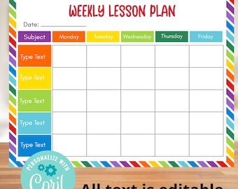 Editable Weekly Lesson Planner, Teacher Lesson Plan Template, Homeschool Class Schedule, Simple lesson Plan, School Chart, Instant Download