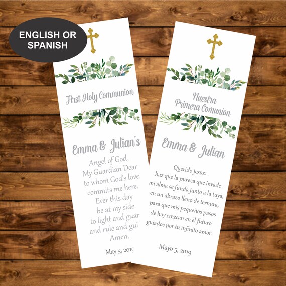Foliage First Holy Communion Bookmark Favors Printable | Etsy
