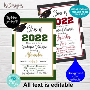Uitnodiging voor afstudeerfeest, bewerkbare afstudeeraankondiging, Instant Download, High School Graduation College Template Uitnodigen