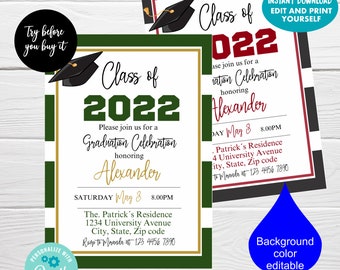 Graduation Party Invitation, Editable Graduation Announcement, Instant Download, High School Graduation College Template Invite