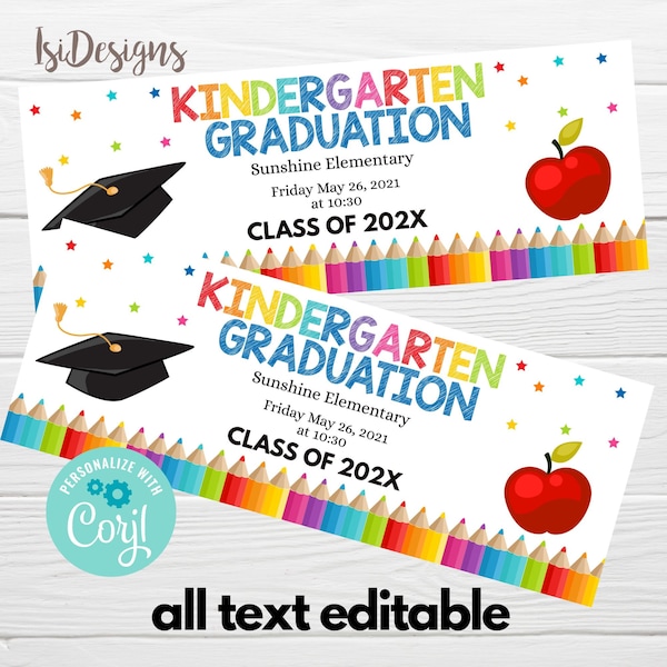 Kindergarten Graduation Ceremony Ticket, Instant Download, Graduation Commencement Preschool Graduation Party