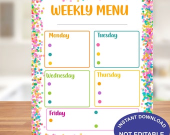 Tygodniowy plan posiłków na lunch w szkole | Menu lunchowe i tabela zdrowych posiłków do druku | Natychmiastowe pobieranie | Planowanie posiłków rodzinnych