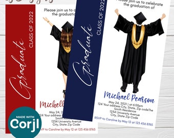 Editable Graduation Party Invitation, Class of 202X Graduation Ceremony Invite, College Match School Colors, Graduation Announcement