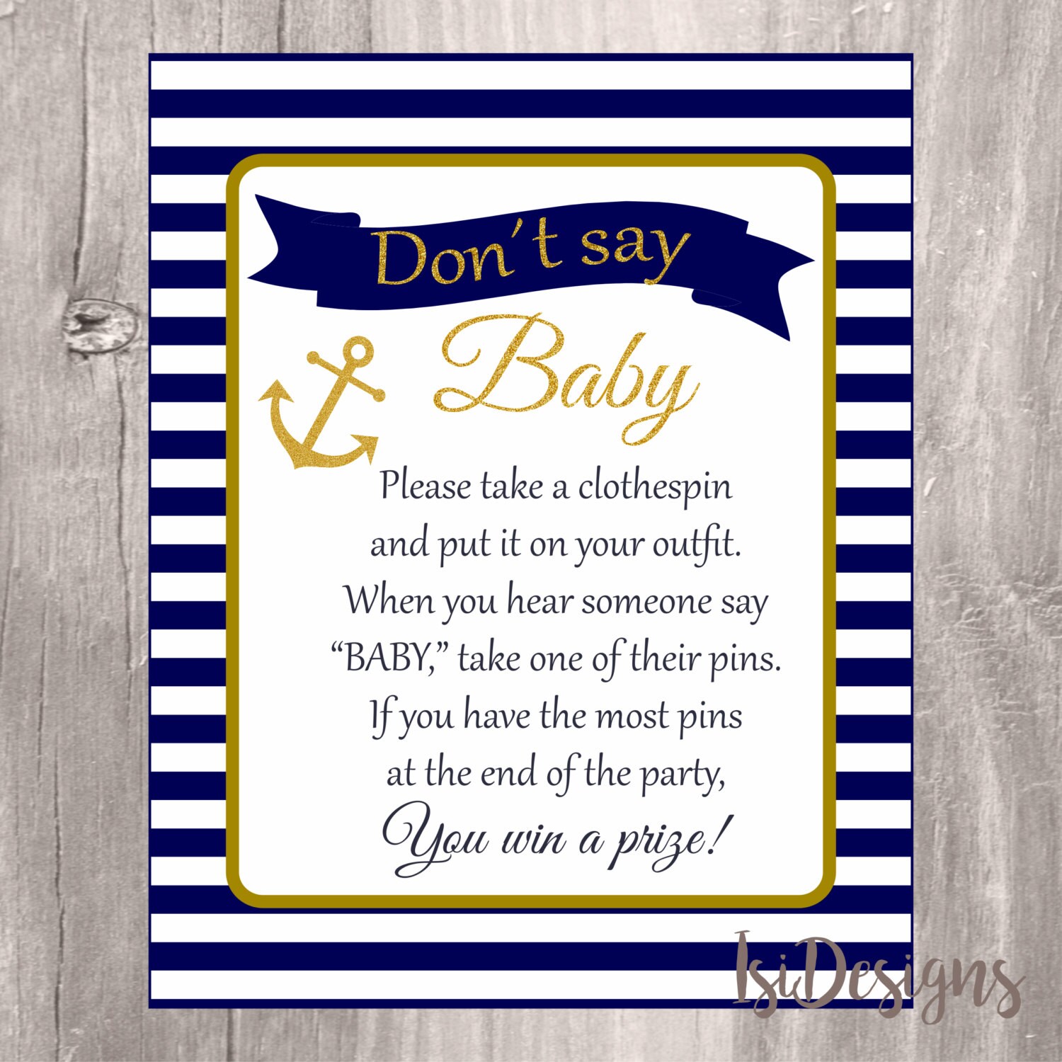 Don't Say Baby Sign Baby Shower Game Printable Nautical - Etsy