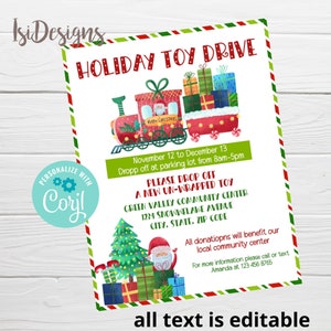 Holiday Charity Event Flyer, Editable Toy Drive Flyer, School Community Church Christmas Toy Drive Poster, PTA PTO Fundraiser Template