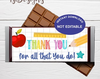 Teacher Appreciation Candy Wrap, Instant Download, PTA PTO Chocolate Labels, Appreciation Week Candy Favor Labels