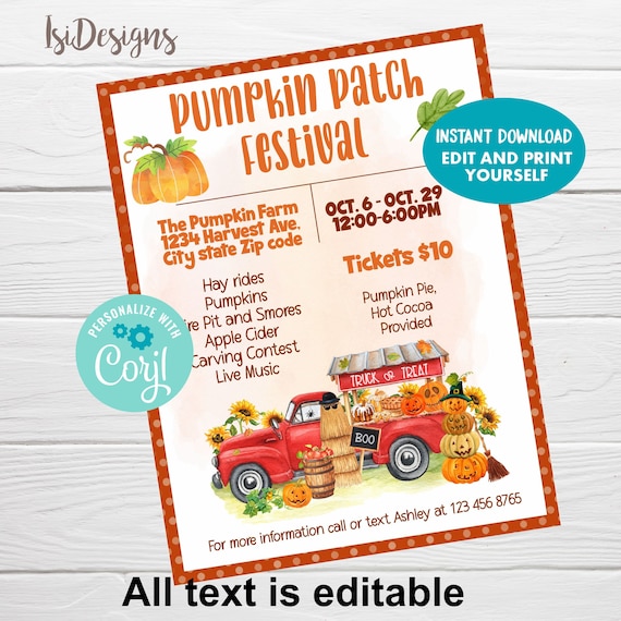 EDITABLE Pumpkin Patch Festival Flyer, Harvest Festival Invitation, Fall Festival Event Template Autumn Fundraiser Event, Marketing Flyer Il_570xn
