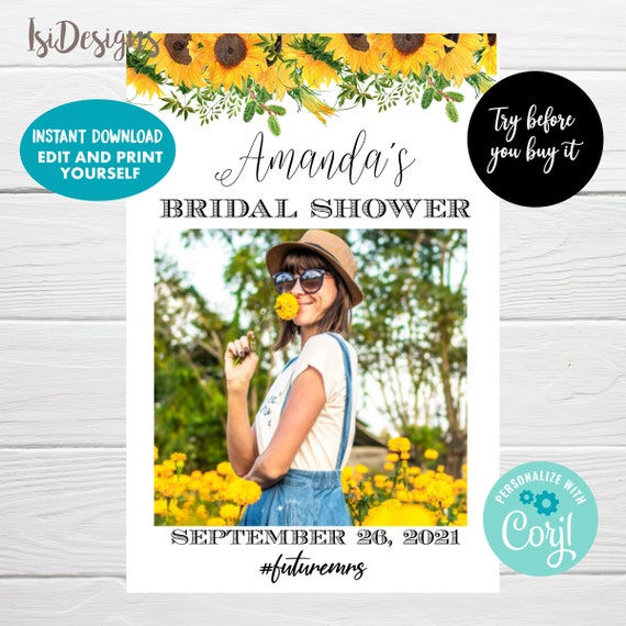 Sunflower Photo Prop Editable Floral Photo Booth Frame Etsy