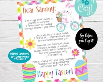Easter Editable Letter from Bunny, Instant Download, Easter Bunny Letter, Easter Egg Hunt