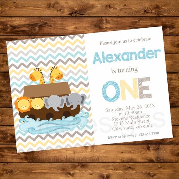 Noah S Ark Birthday Party Invitation Printable First Birthday