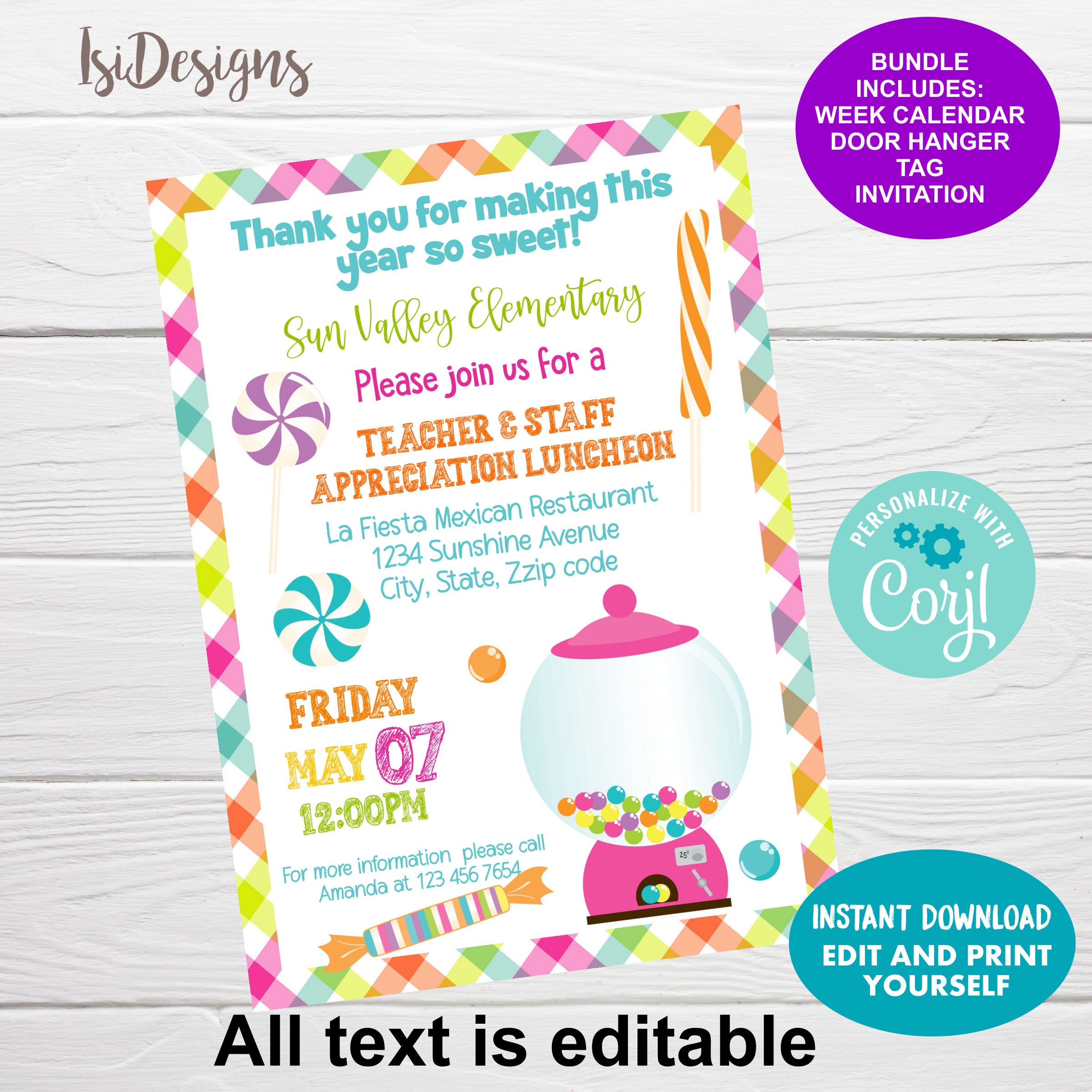 Editable Teacher Appreciation Week Set - Sweet Candy Theme - Instant ...