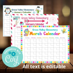 Kids Academic Year Planner | Editable Monthly Calendar | Homeschool & Daycare Schedule | Classroom Decor | Printable and Undated