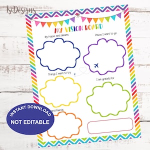 Printable Vision Board Kit for Kids, Inspirational Dream Board Template, Motivational Planning Affirmations Manifesting Inspirational
