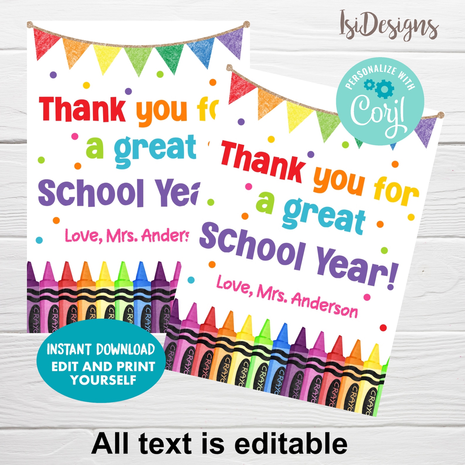 End of School Year Thank You Tag, Teacher Appreciation Last Day of ...