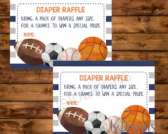 Sports Baby Shower Diaper Raffle Tickets, Sports Baby Shower, INSTANT DOWNLOAD Football Soccer Baseball Basketball All Star Baby Shower