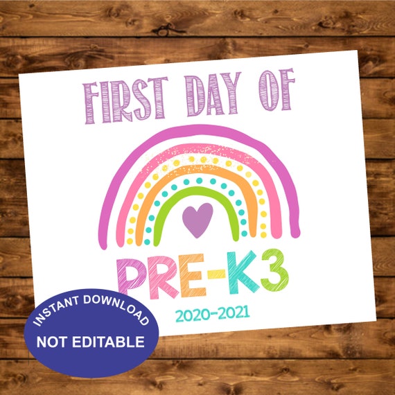 First day of pre-k3 rainbow sign, Rainbow school sign, Girl 1st day of school photo rpop, Pre-k3 printable sign, Instant Download Il_570xn