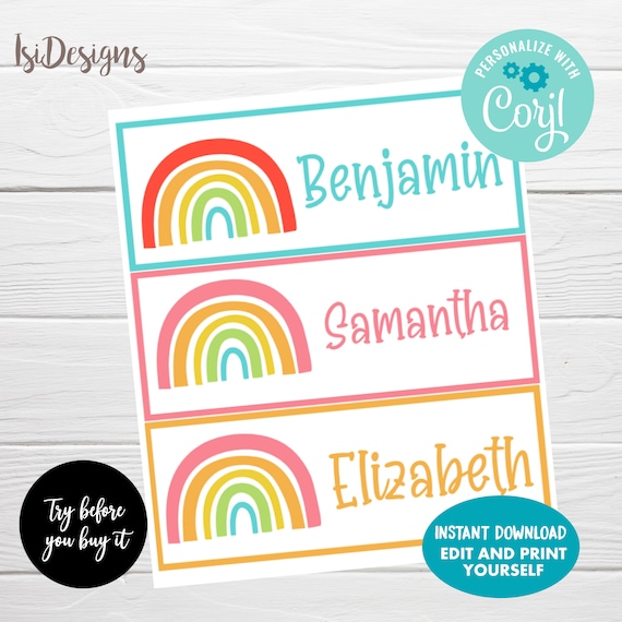 Rainbow Desk Name Labels, Editable Classroom Name Labels, Cubby Label